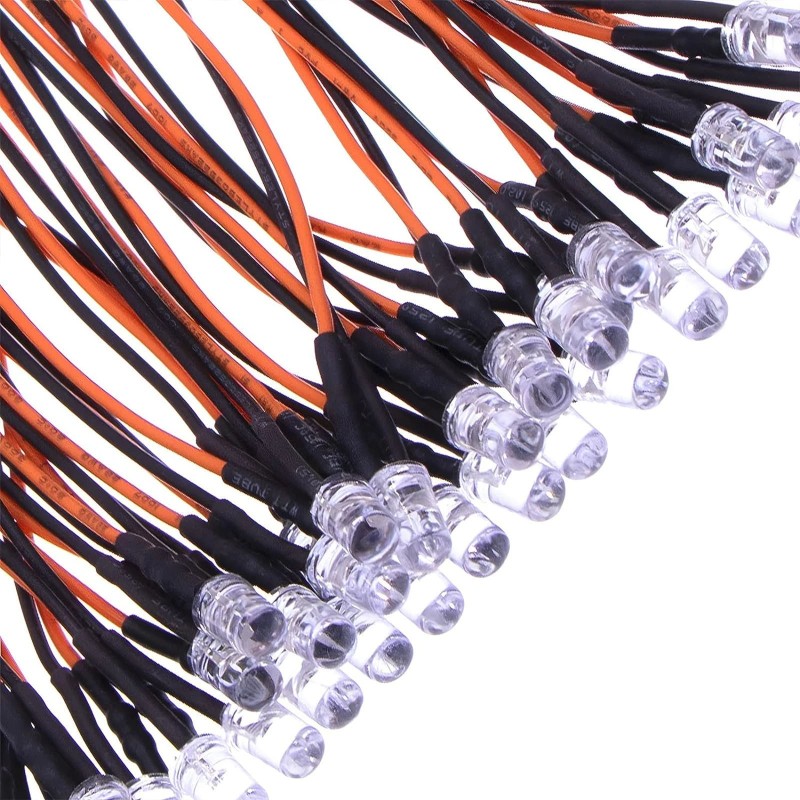 LED de feixe de luz 5mm, 9-12V, pré-cabeado