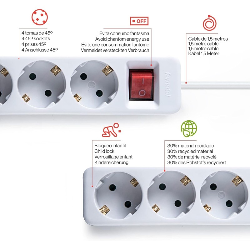 Regleta 4 enchufes con interruptor